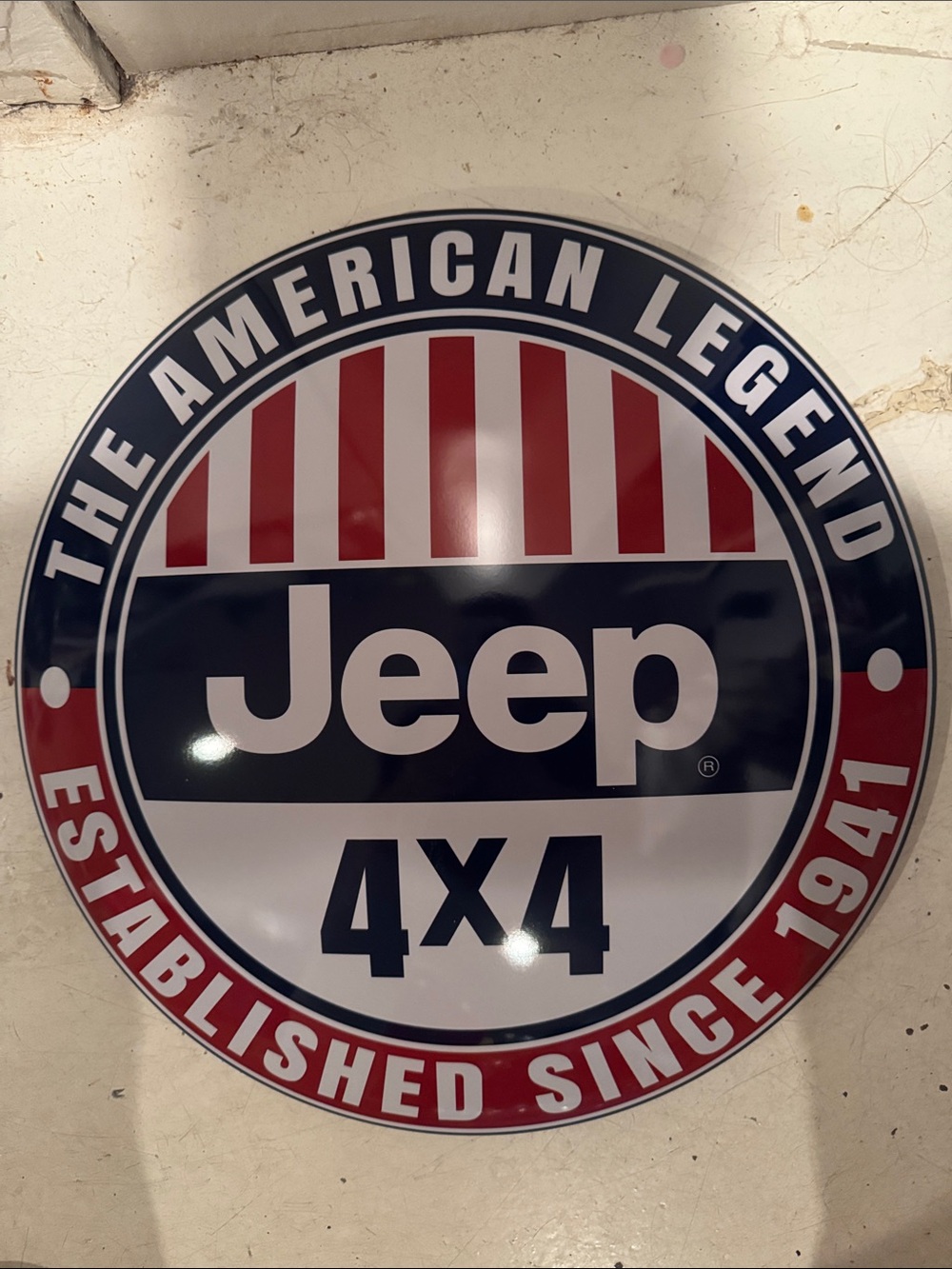 Jeep Patriotic Round Wall Sign - Red, White, Blue